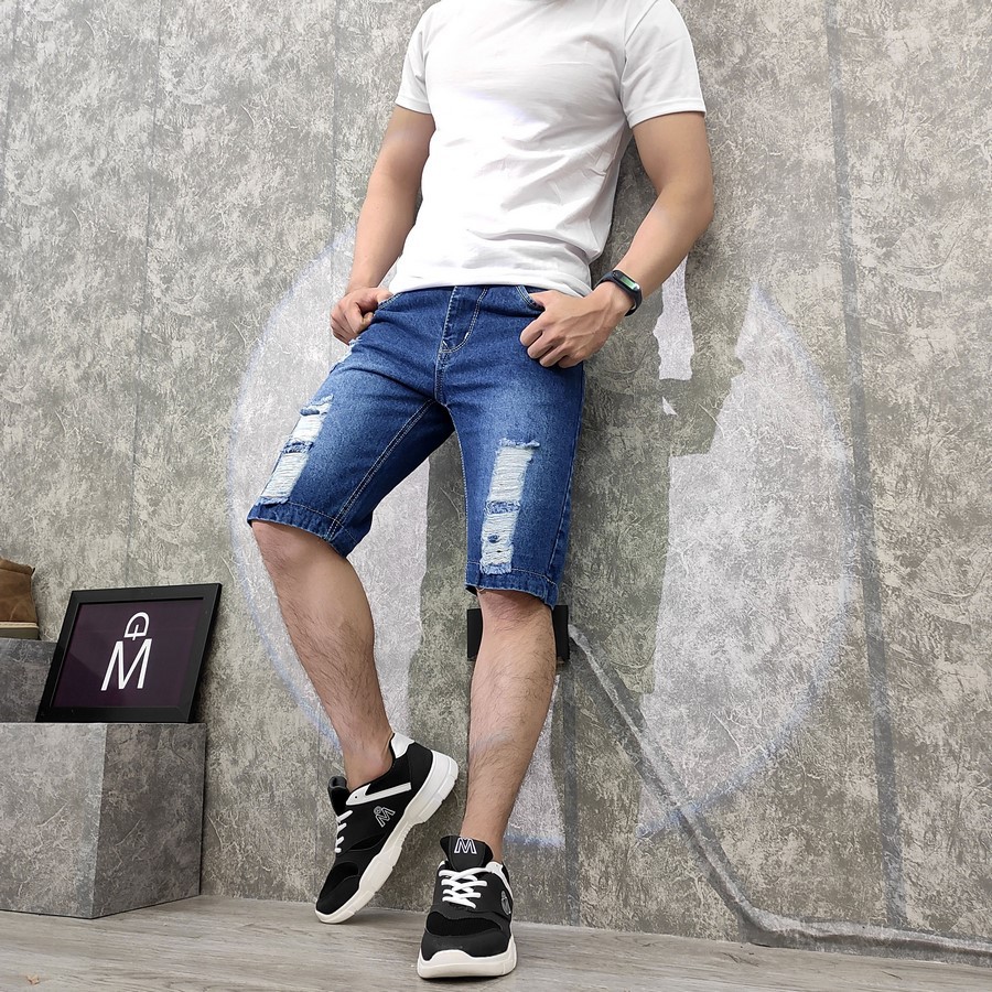 Quần short jean nam rách MĐ Q412 xám nhạt