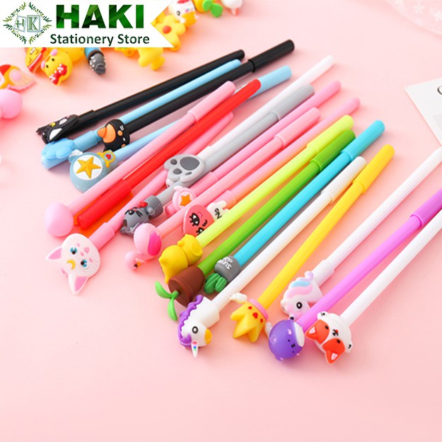 Bút bi nước mực gel HAKI, bút bi nước hình ngộ nghĩnh 20 cây kèm túi zip B31