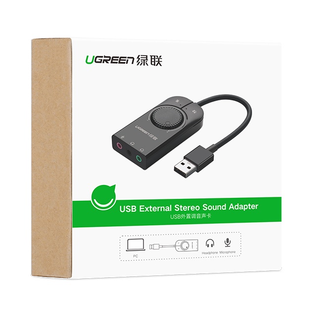 Cáp USB Sound Ugreen 40964 CM129 chuẩn 3.5mm có Volume control Cao Cấp Chính Hãng