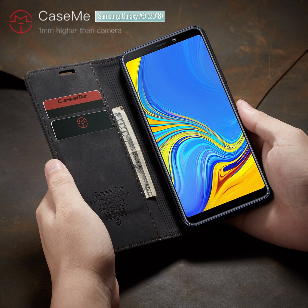 Bao Da Nắp Gập Kiêm Ví Tiền Phong Cách Retro Cho Samsung Galaxy A9 2018