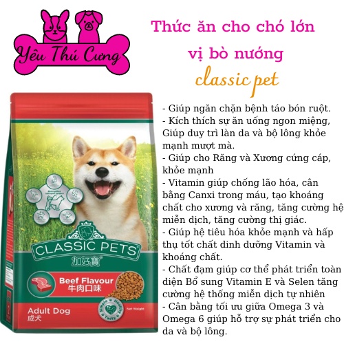 Thức Ăn Cho Chó Hạt Classic Pets 2kg Vị Bò Dành Cho Chó Con Chó Lớn-YÊU THÚ CƯNG