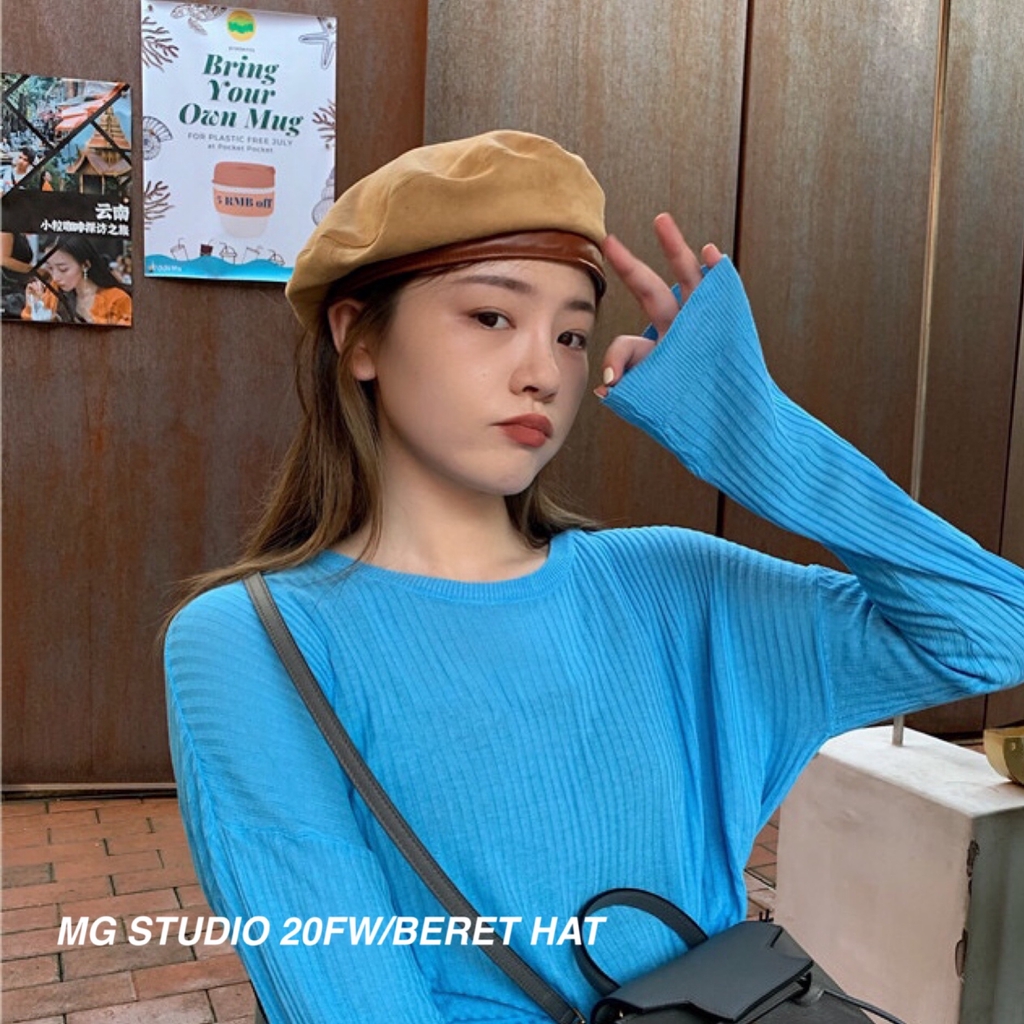 Sản Phẩm Papaya/Siêu Tốt~Mũ Beret Bằng Da Lộn Dễ Phối Đồ Thời Trang Thu Đông Phong Cách Đường Phố Anh Quốc Dành Cho Nữ