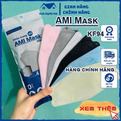 Khẩu trang y tế KF94 4D Ami Mask kháng khuẩn túi 10 chiếc hàng chuẩn công ty cao cấp