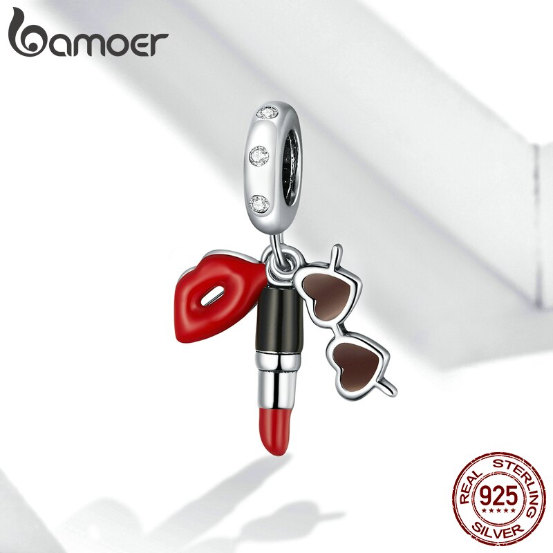 Hạt phụ kiện hình son môi và kính râm Bamoer BSC346 bằng bạc 925 dùng làm vòng đeo tay/ trang sức cho nữ
