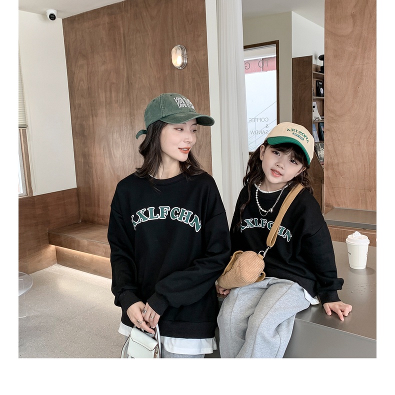 Áo Sweater Gia đình Familylove - Mẫu Áo Gia đình Sweater In Chữ KXLFCHN Xinh Xắn Ấm Áp  Chất Nỉ Da Cá Cotton 100%