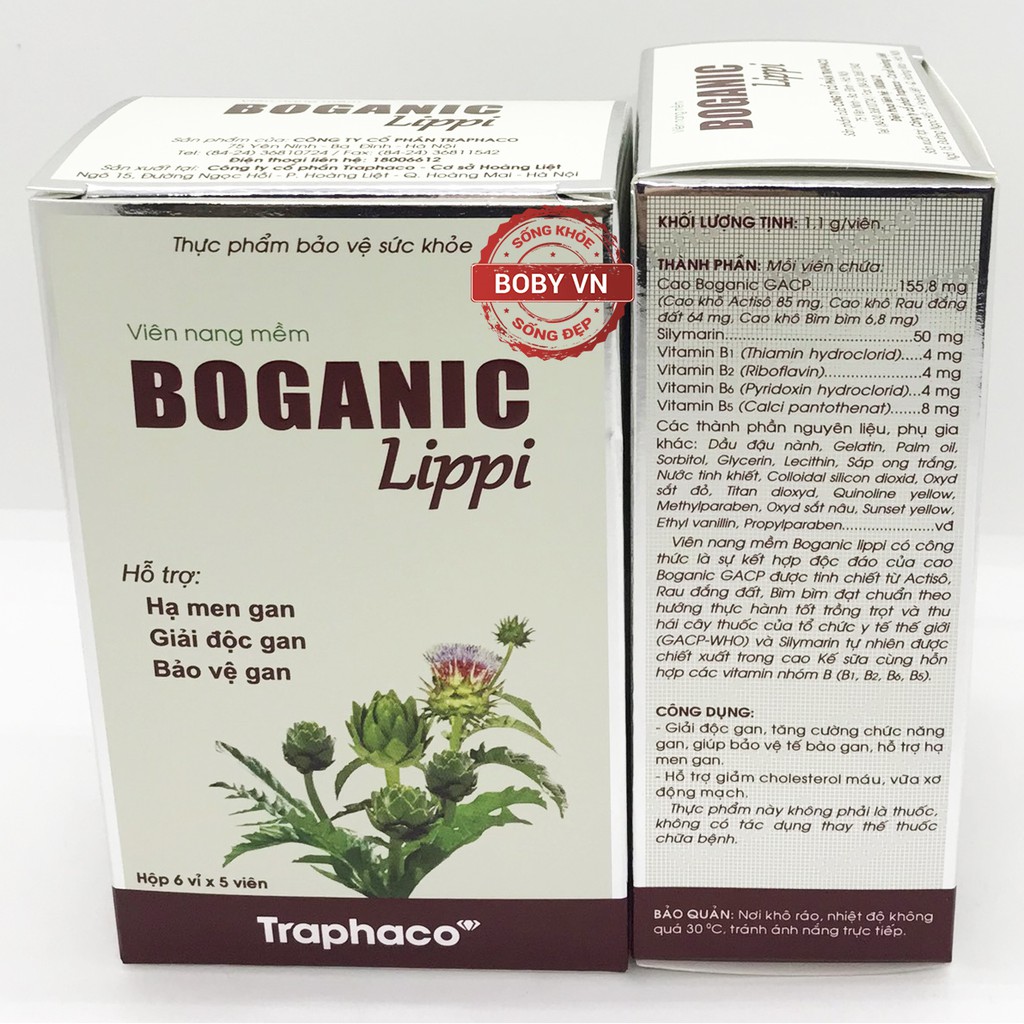 Boganic Lippi giải độc gan hỗ trợ hạ men gan (Hộp 6 vỉ x 5 viên)