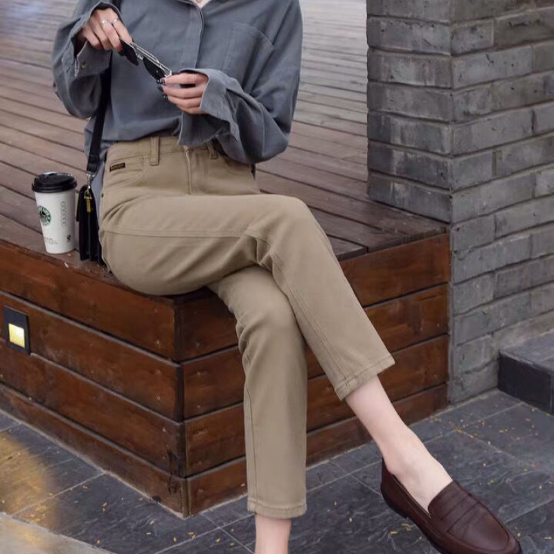 Quần Jeans Kaki Nữ Lưng Cao Ống Đứng Co Giãn Thời Trang Xuân Hè 2021