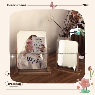 Gương soi| gương gỗ để bàn trang điểm vintage - gương xoay 360 độ - tặng kèm bút vẽ gương