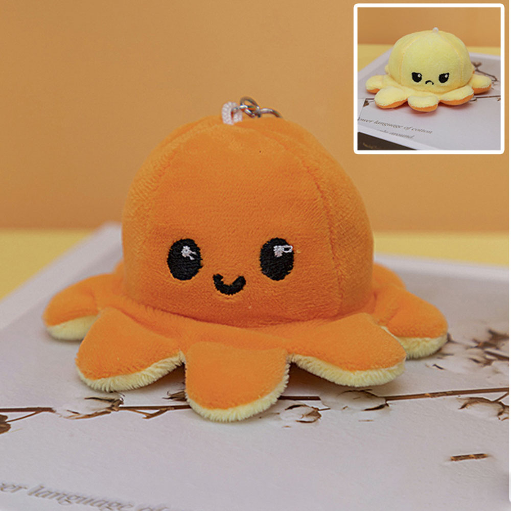 【sweet】Korean woman cartoon cute Flip expression octopus plush toy pendant for bag keychain octopus plush doll