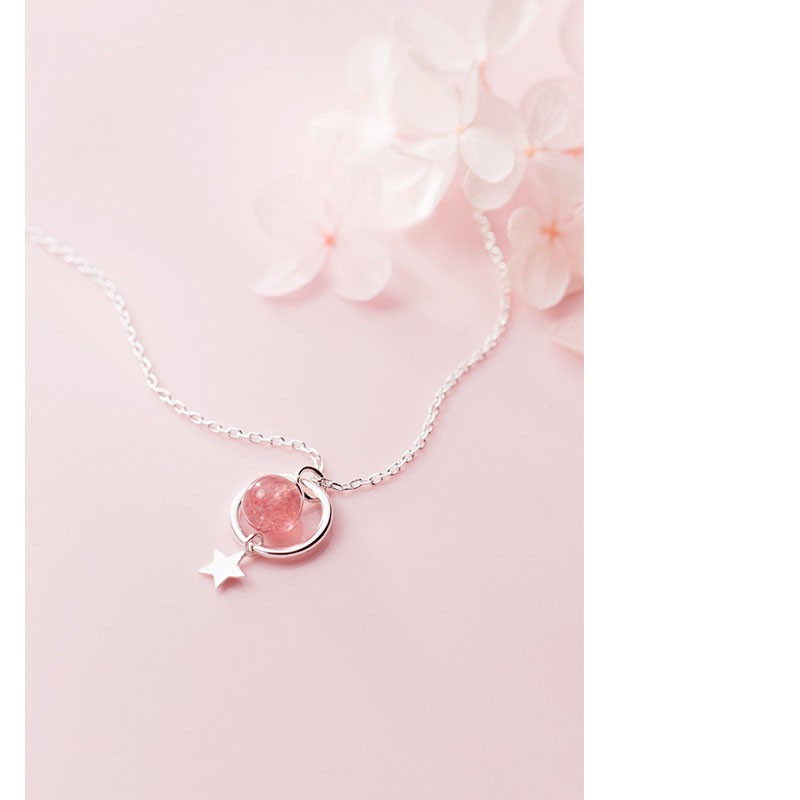 Dây chuyền bạc Ý s925 ngôi sao 5 cánh nhỏ tươi gắn đá dâu tây màu hồng D4233 - AROCH Jewelry