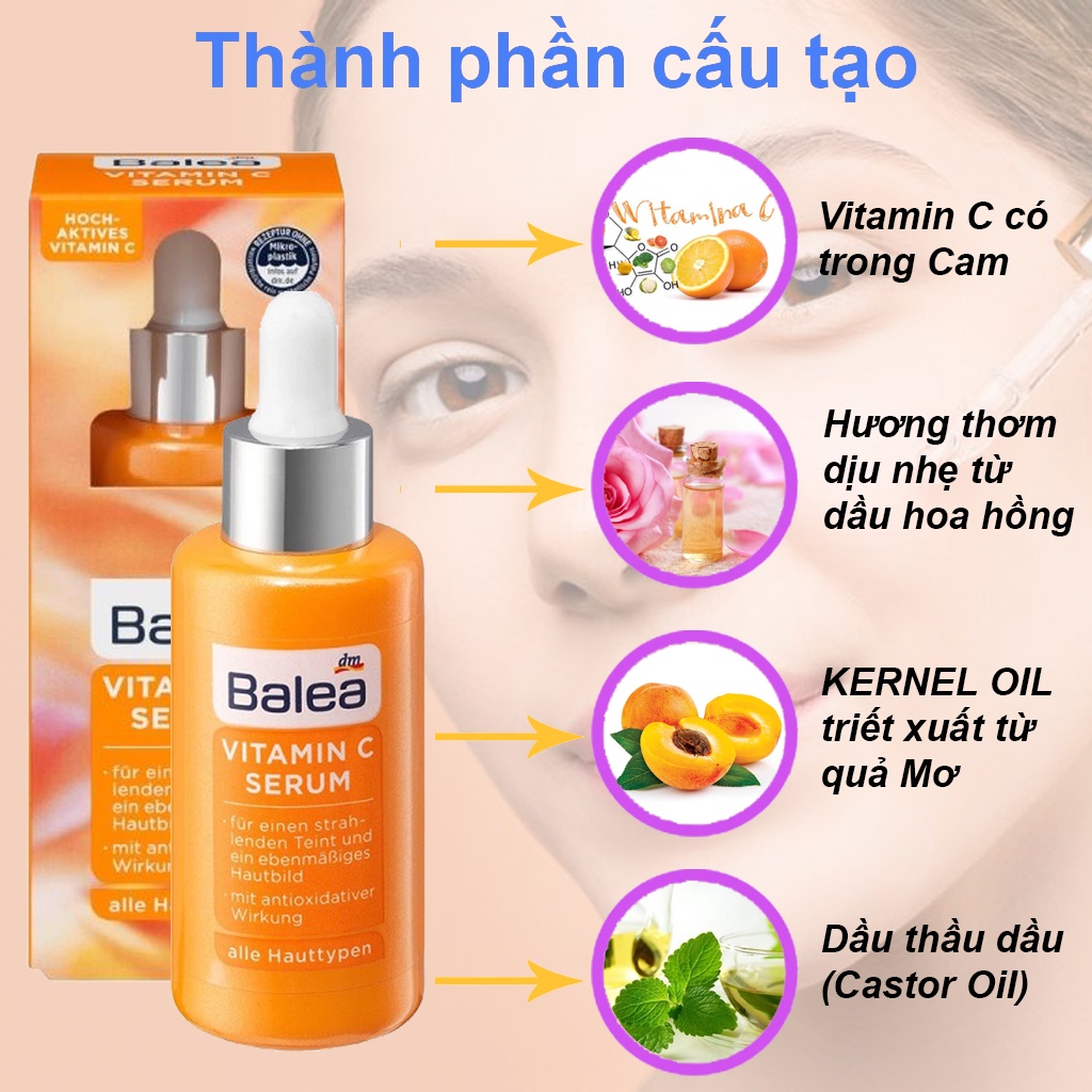 Serum vitamin c trắng da dưỡng ẩm chống lão hóa BALEA trẻ hóa da Đức 30ml