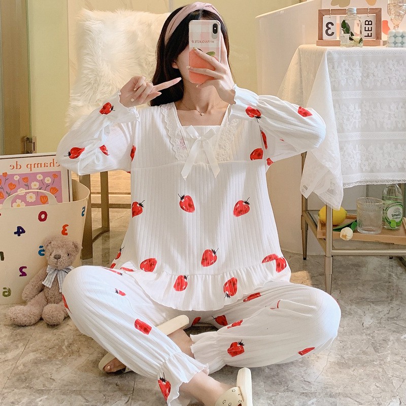 Bộ đồ ngủ nữ dài tay, quần áo mặc nhà, đồ thu đông vải co giãn 4 chiều cotton thun mới nhất QA04