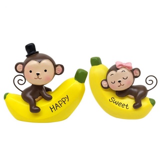 Bộ 2 con khỉ ôm chuối trang trí bánh sinh nhật, bánh kem, bánh gato