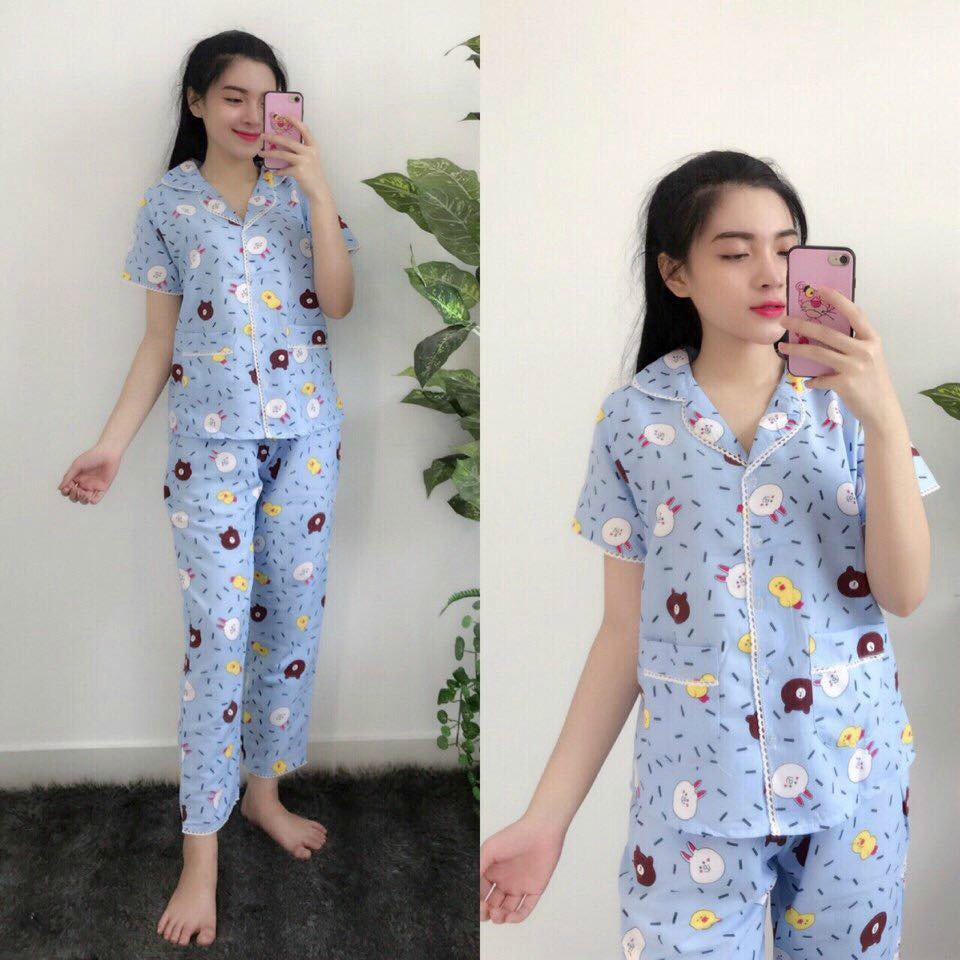 Set Pijama Quần Dài Nữ 🌸 Bộ đồ ngủ áo cộc tay pizama hoạt hình Kate full viền SIÊU HOT 🌸