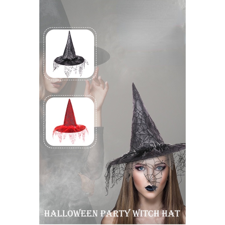 Mũ Phù Thủy Phối Lưới Hóa Trang Halloween Mới