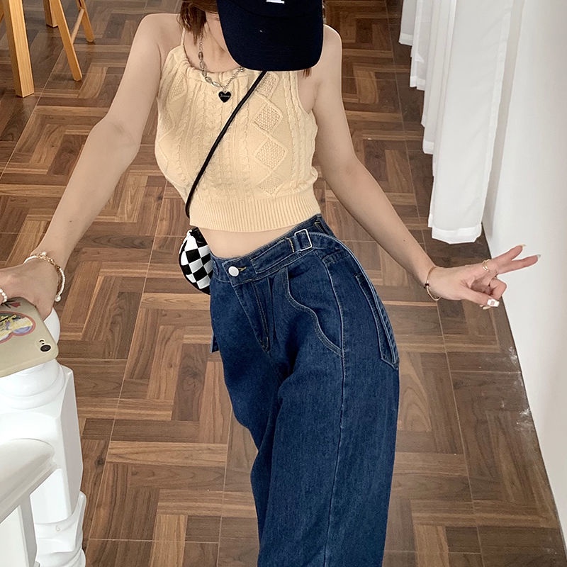 Quần Jean Ống Rộng Lưng Cao Thời Trang Cá Tính