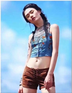 áo 2 dây jeans thêu hoa QC