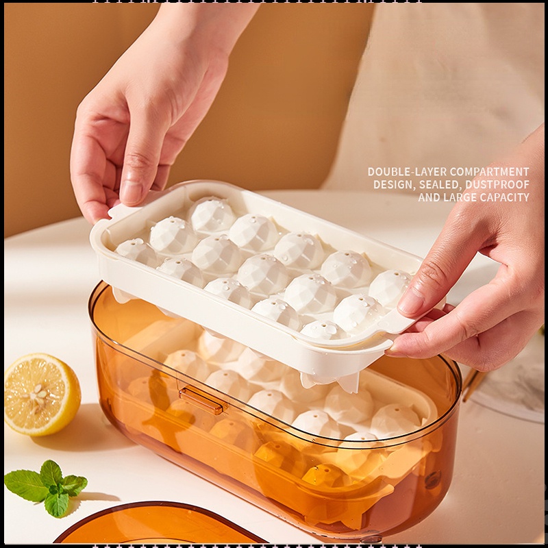 Nitrogen071 Khay đá tròn, khuôn làm đá có nắp đậy - Silicone 2 lớp cứng chống trượt Thiết kế khóa ổn định Khay với thìa