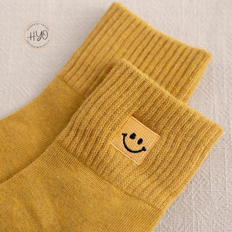 Tất nữ cổ cao smile dài nhún dễ thương cotton dày giữ nhiệt