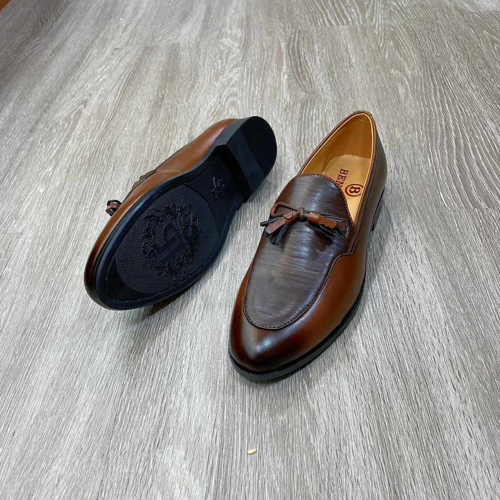 Giày lười da nam 2 màu nâu đen buộc nơ đế cao su giày dior da nam công sở full size 38 43: