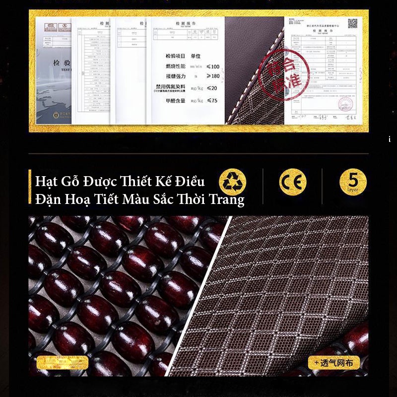 Bọc Ghế Ô Tô - Lót Ghế Ô Tô Hạt Gỗ Cao Cấp Chống Nóng, Massage Lưng,Bao Bọc Da PU Cao Cấp CARZONE