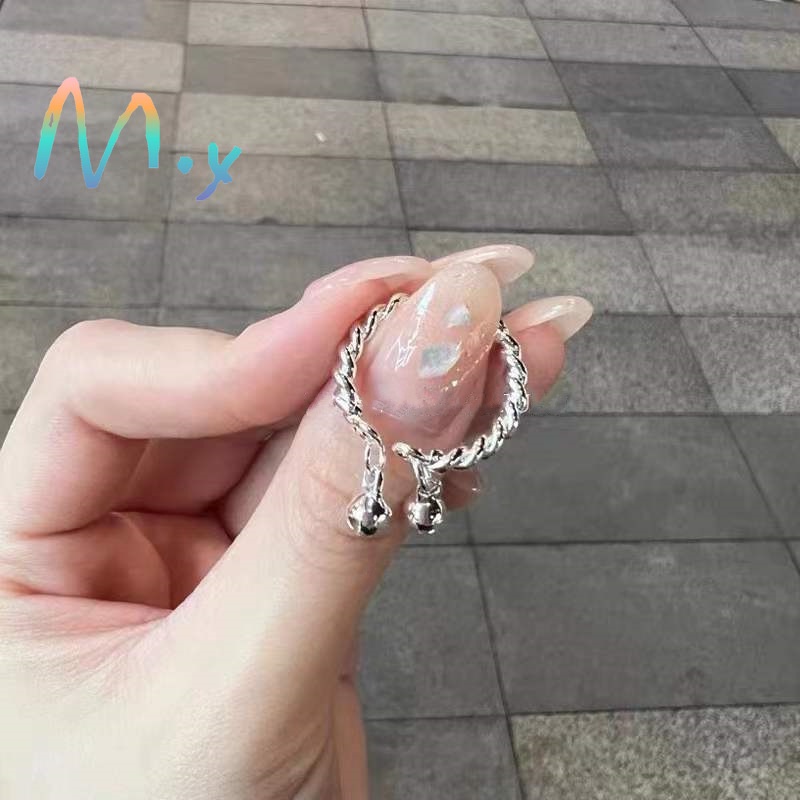 Nhẫn nữ hợp kim màu bạc đính chuông Hàn Quốc
