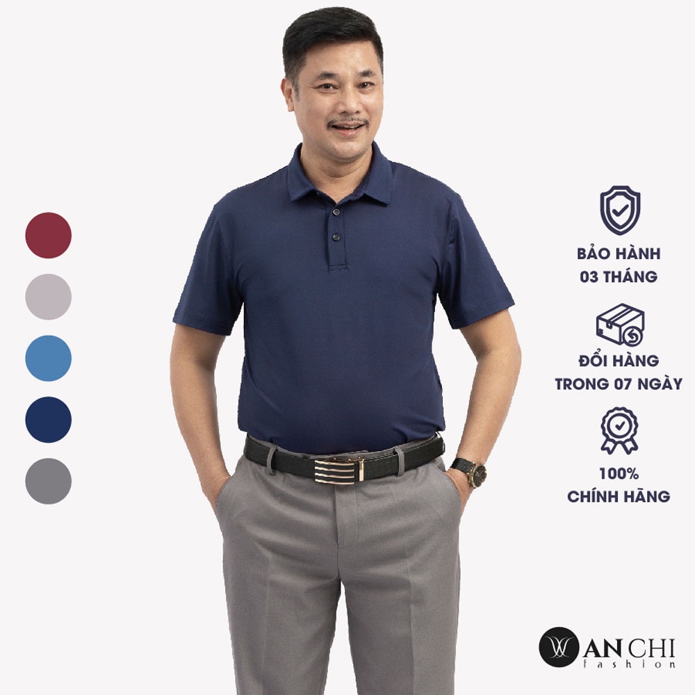 Áo Polo Nam Trung Niên ANCHI Màu Xanh Than Trơn Chất Liệu Cotton Cao Cấp