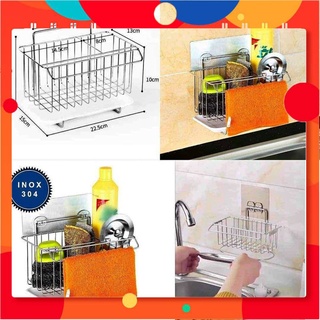 Giỏ đựng miếng rửa chén bát inox dán tường siêu chắc - kệ để đồ rửa bát có khay hứng nước