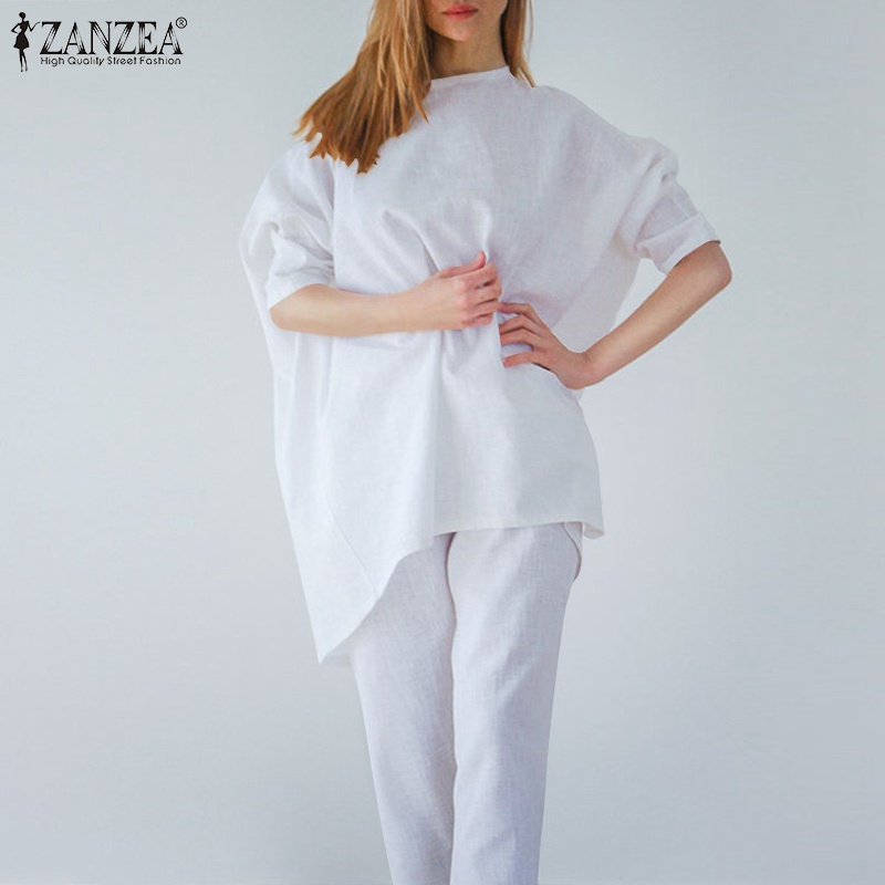 Set trang phục ZANZEA áo tay lửng và quần dài dáng rộng phong cách Châu Âu thời trang dành cho nữ
