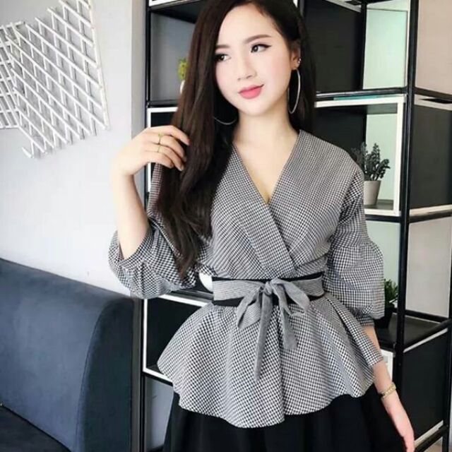 Set áo caro váy kèm quần