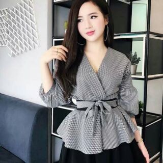Set áo caro váy kèm quần