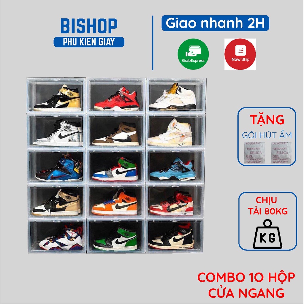 Combo 10 Hộp Đựng Giày Cửa Ngang Cửa Nam Châm BISHOP - Loại Nhựa Cứng Cao Cấp