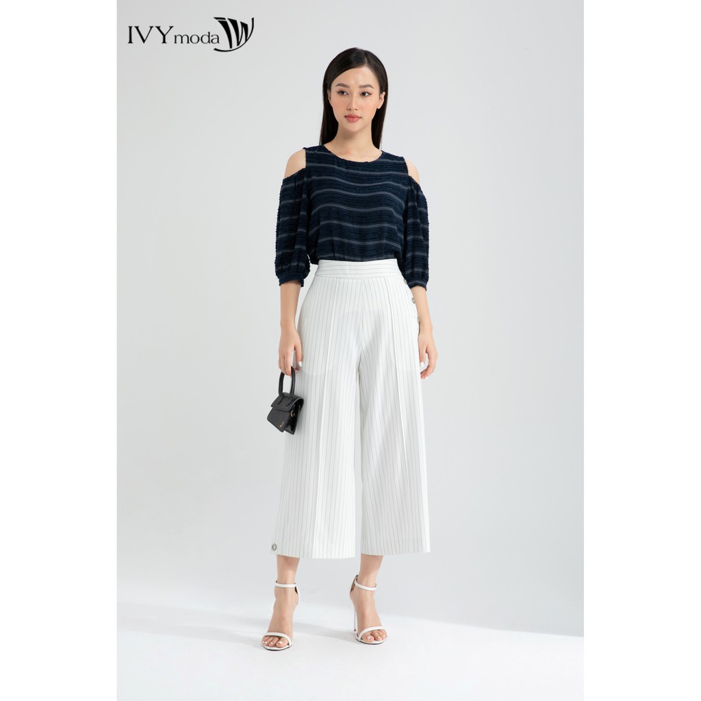 [NHẬP WABRTL5 GIẢM 10% TỐI ĐA 50K ĐH 250K ]Áo sọc khoét vai nữ IVY moda MS 17M6533