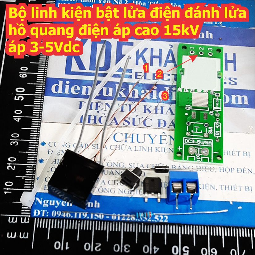 Bộ linh kiện bật lửa điện đánh lửa hồ quang điện áp cao 15kV áp 3-5Vdc kde8149