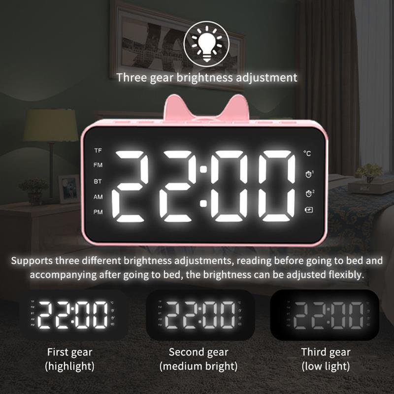 Loa bluetooth tai thỏ đồng hồ G5, loa mini không dây nghe nhạc làm đèn ngủ màn hình soi gương