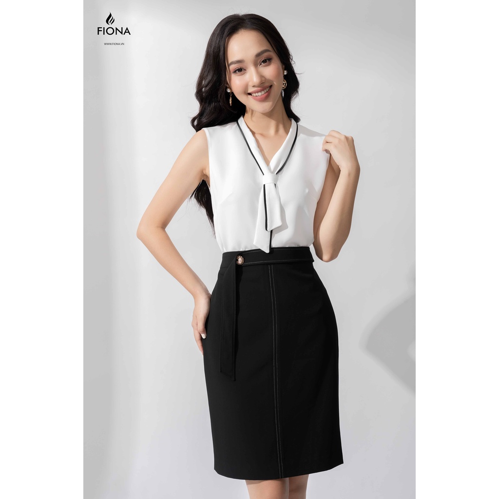 Áo sơ mi sát nách cổ buộc dây thêu Ziczac FIONA mã F550029