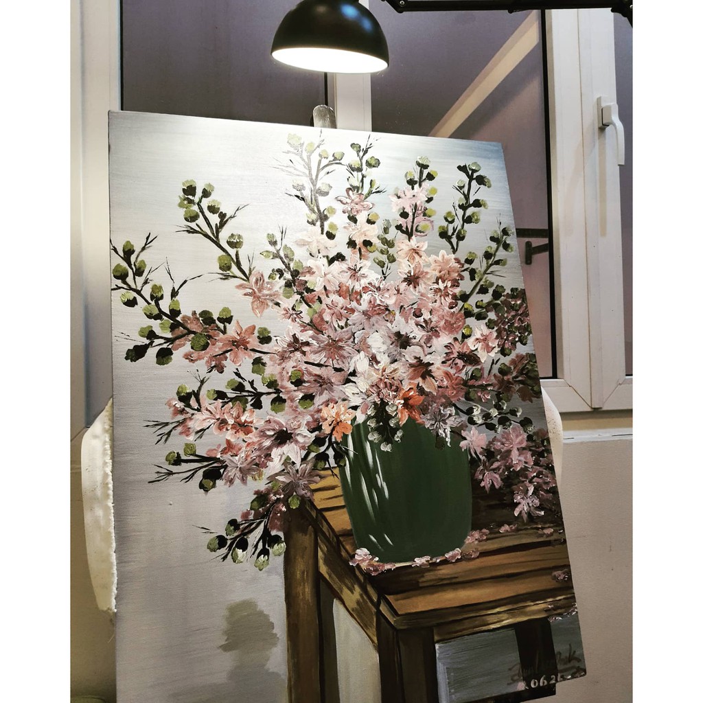 Tranh vẽ tay sơn dầu Acrylic Tác phẩm:  Bằng Lăng Tím