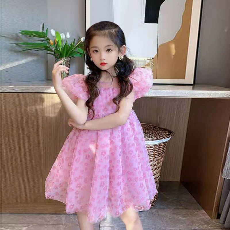 Đầm Công Chúa Tay Ngắn Phối Lưới Se7en Cho Bé Gái