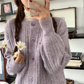 (ORDER) Áo len gân cardigan dệt kim mềm mịn dày dặn cổ tròn form gọn dáng nhẹ nhàng vintage - Có ảnh thật