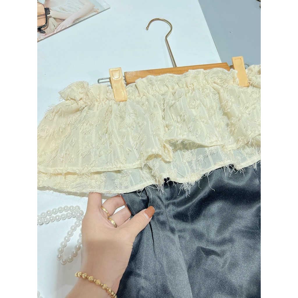 [Video cận chất] Váy trễ vai lông vũ  May 2 lớp bèo siêu xinh Phong Cách Trẻ Trung - ZADOLA FSHION