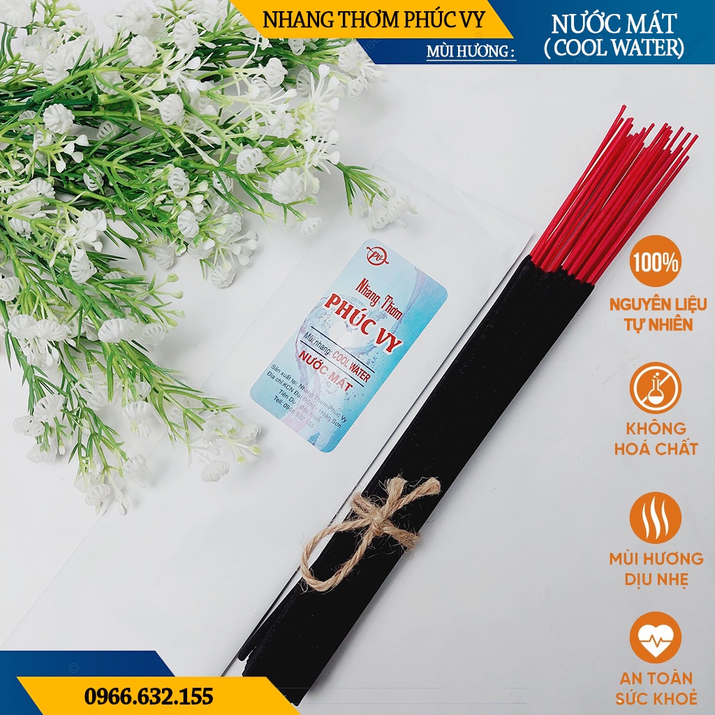 Nhang Thơm Phúc Vy Hương Nước Mát Cool Water  - Túi 39 Cây 28cm, Ít Khói, Thơm Nhẹ, Dễ Chịu, Không kích mũi