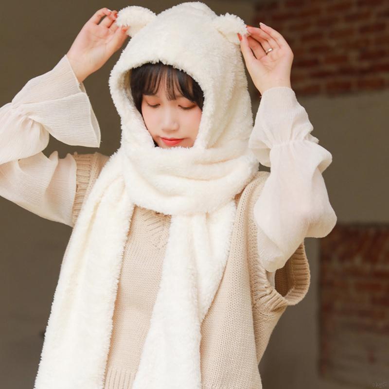 Mũ Trùm Đầu Màu Trơn Hình Gấu Kiểu Hàn Quốc Xinh Xắn
