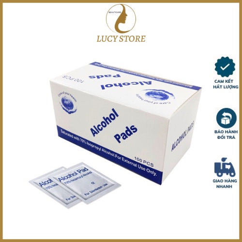 Bông tẩm cồn Alcohol Pad hộp 100 miếng - lucy store thiết bị vật tư spa