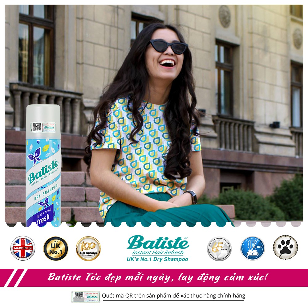 Dầu Gội Khô Batiste Tươi Mát Tức Thì - Batiste Dry Shampoo Light & Breezy Fresh 200ml