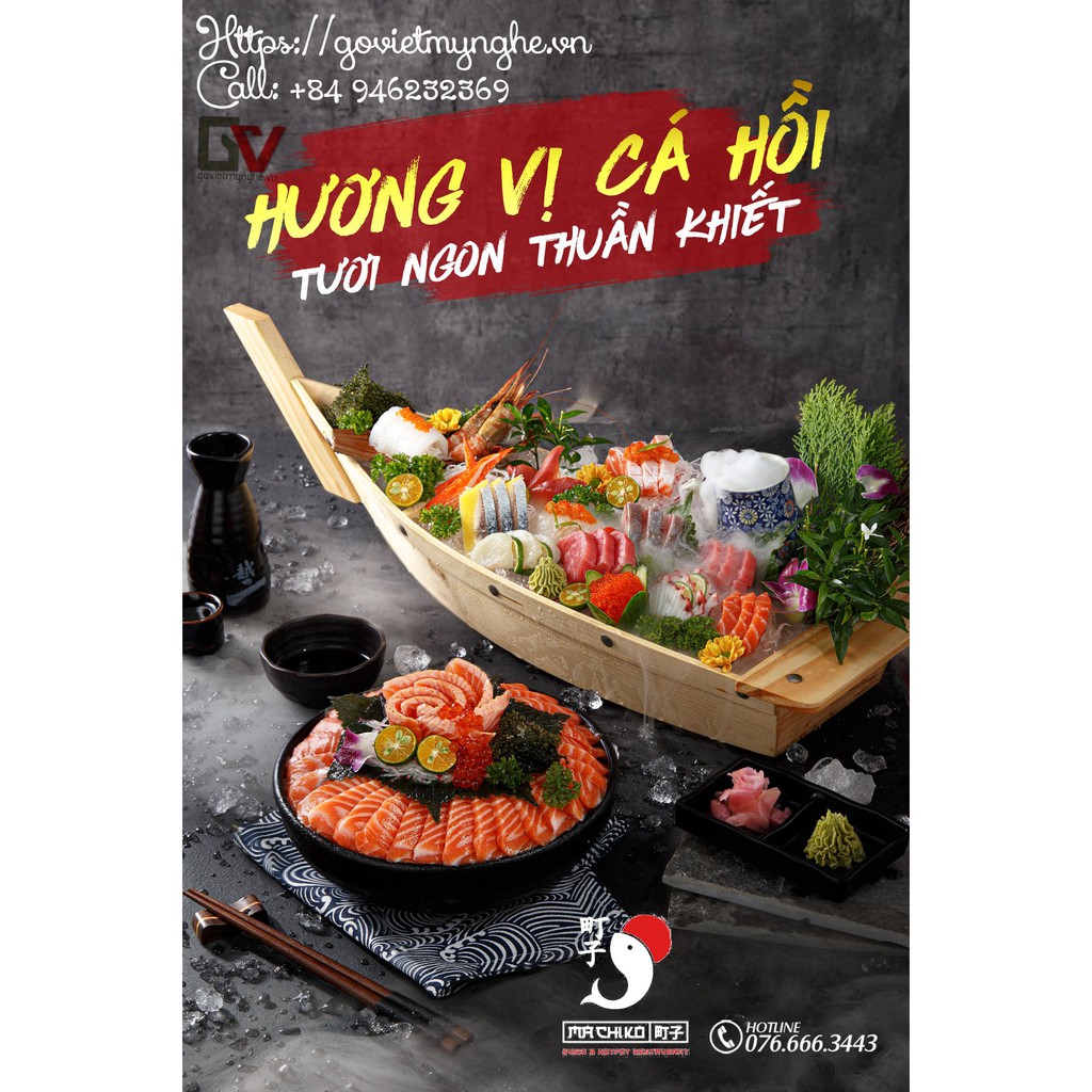 [Dài 58cm - Hàng chuẩn Nhật] Khay thuyền gỗ đựng sushi sashimi - khay thuyền gỗ để setup món lẩu - Gỗ thông tự nhiên