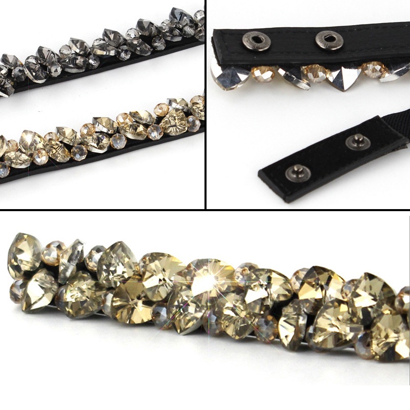 Thắt lưng co giãn đính đá pha lê đen thời trang cho nữ