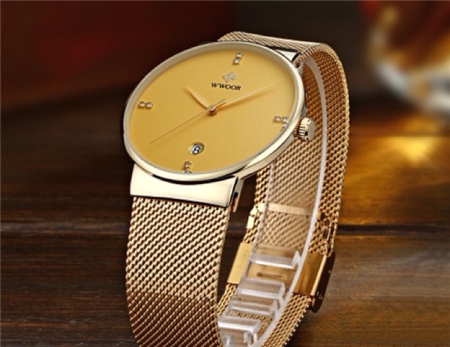 Đồng hồ nam Wwoor 8018 dây thép lụa thời trang có lịch chính hãng