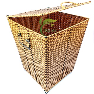 Sọt Nhựa Mây Vuông Đựng Quần Áo - Size Nhỏ, Sọt Vuông Sợi Nhựa Đan Kiểu Mây Đựng Rác Sọt Đựng Rác Công Ty Văn Phòng