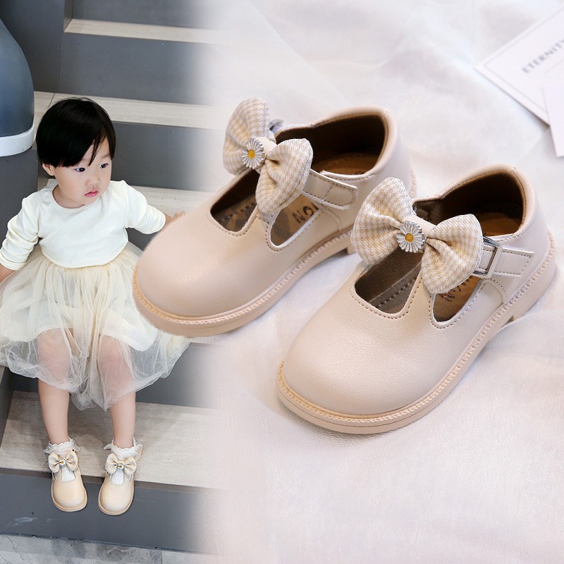 Giày búp bê đính nơ tinh tế đế mềm chống trượt thời trang cho bé gái phong cách Hàn Quốc