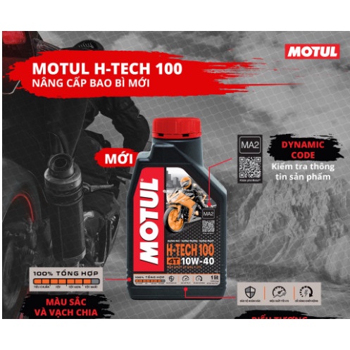 Dầu nhớt tổng hợp 100% Motul H-Tech100 10w40 mẫu mới